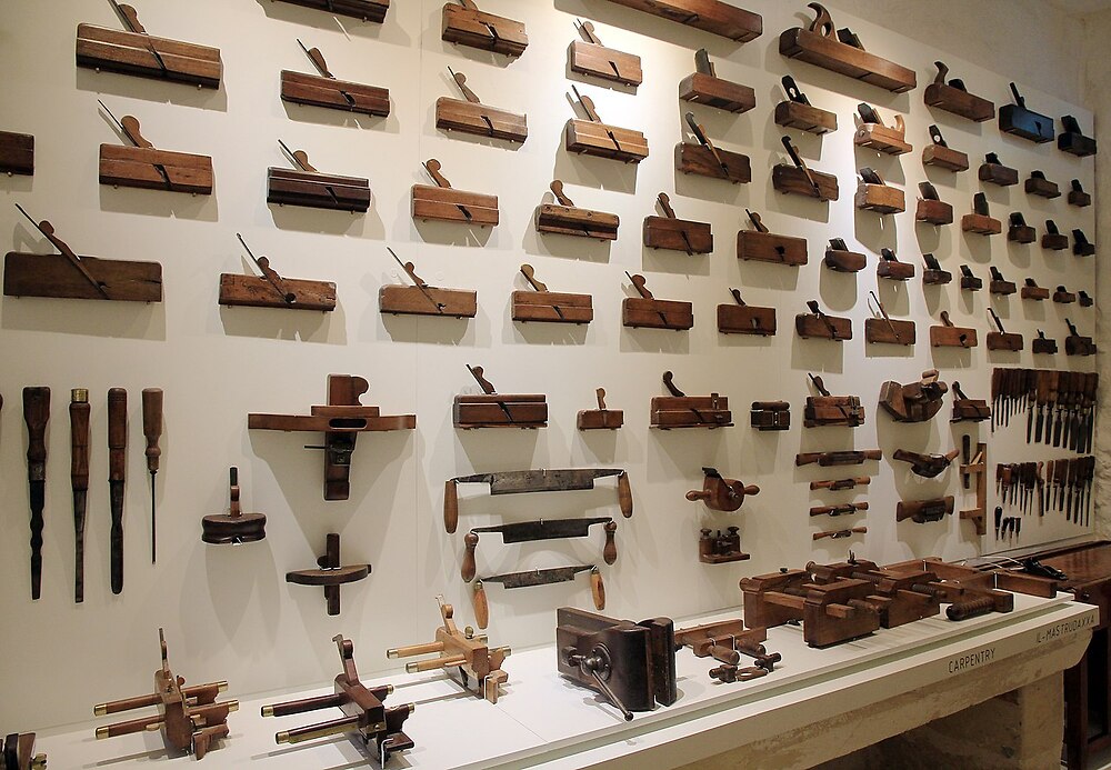 Collection of old carpentry tools in Mdina Cathedral Museum in Mdina, Malta