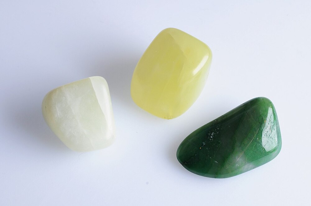 Jade, an ornamental stone. White and green.