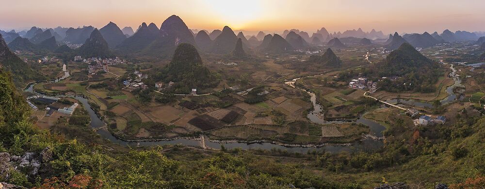 Panorama of Cuiping village, Yangshuo, Guangxi, China 2016