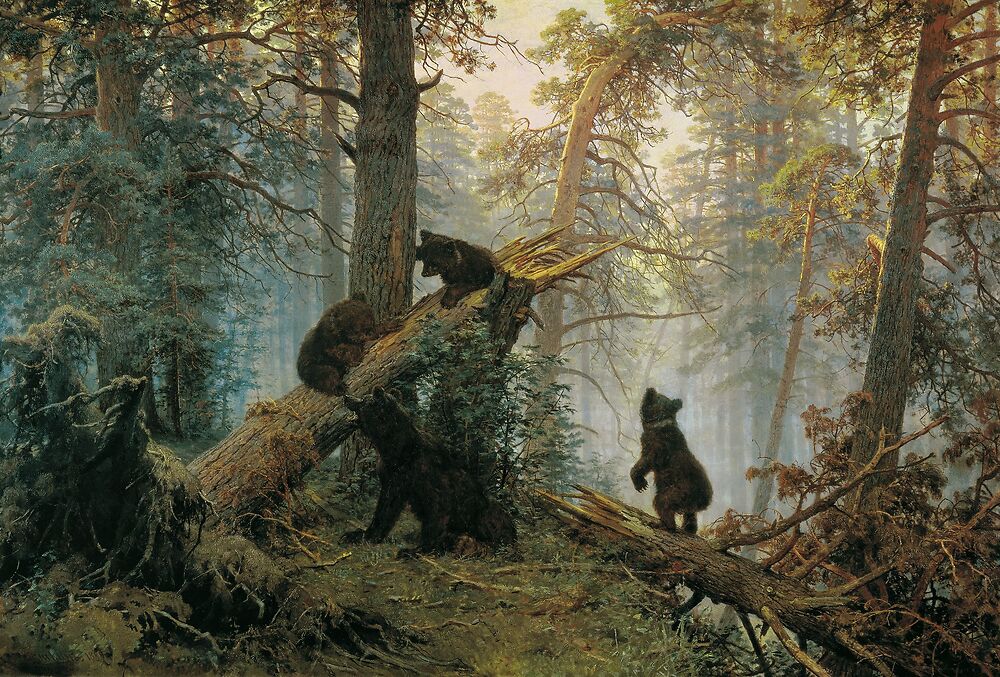 Morning in a pine forest (Утро в сосновом лесу, 1889), oil on canvas, 139×213 cm