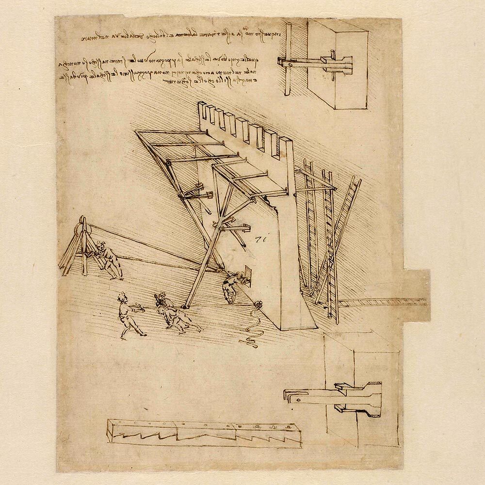 Sketch of a siege defense mechanism, a “ladder remover”