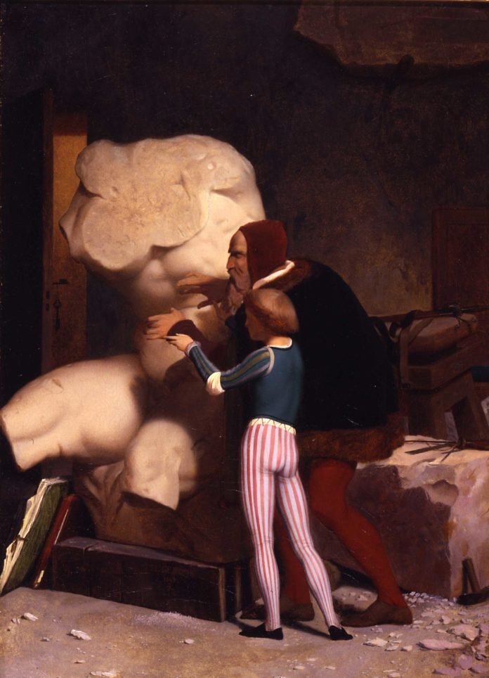Michelangelo being shown the Belvedere Torso, oil on canvas, 1849, Dahesh Museum of Art, New York