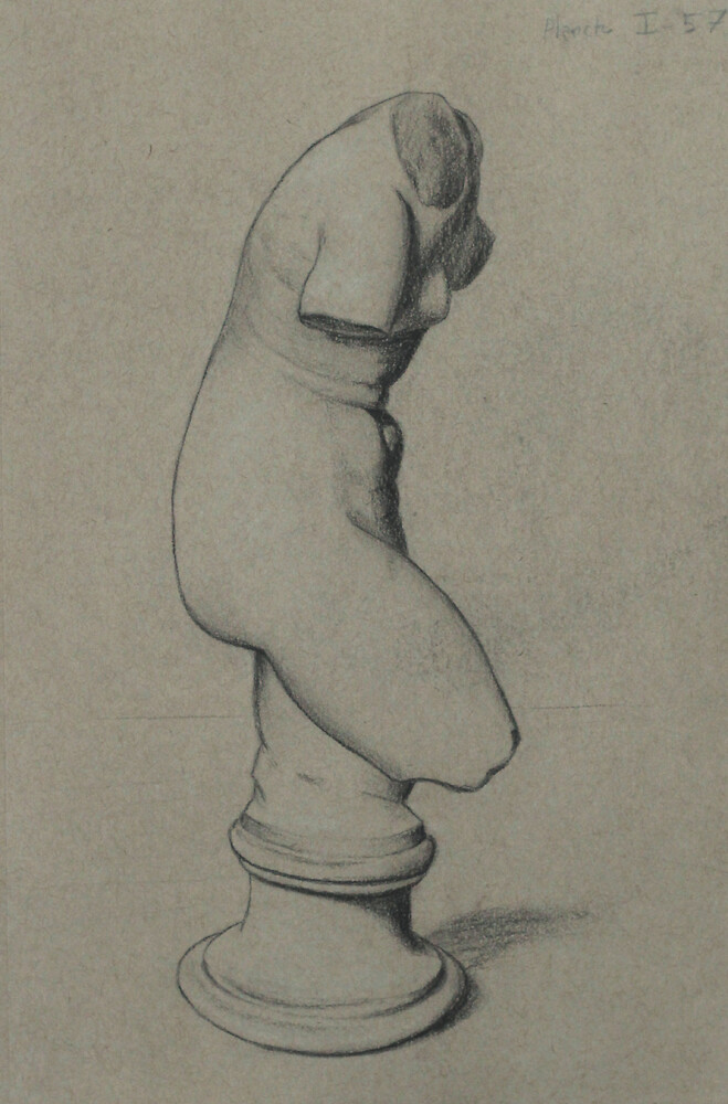 Plate I 57, Female torso, three-quarter view, Pierre noire on paper
