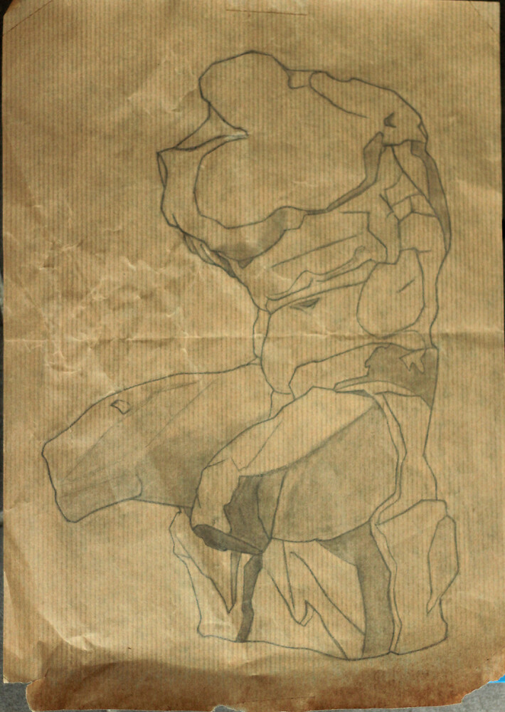 Bargue Plate I 63 master copy, first stage, graphite on kraft paper