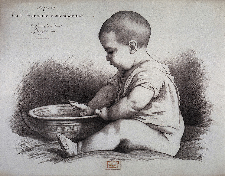 Plate II 54, Study of a baby, litography by Charles Bargue