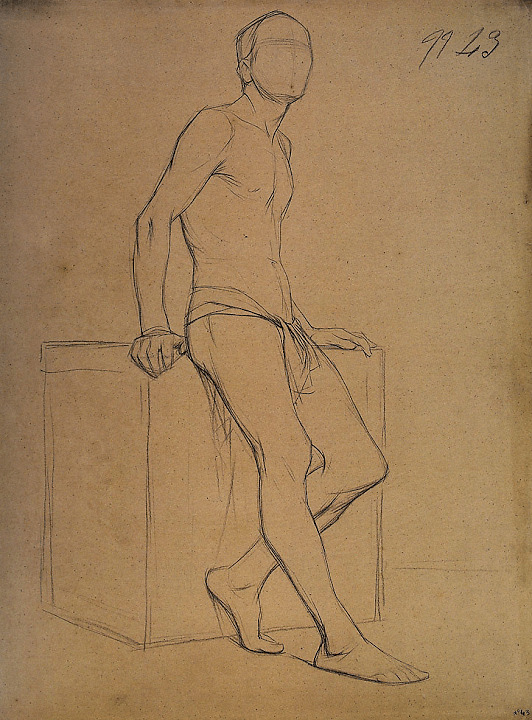 Plate III 43, Man leaning against a stand, face lifted up