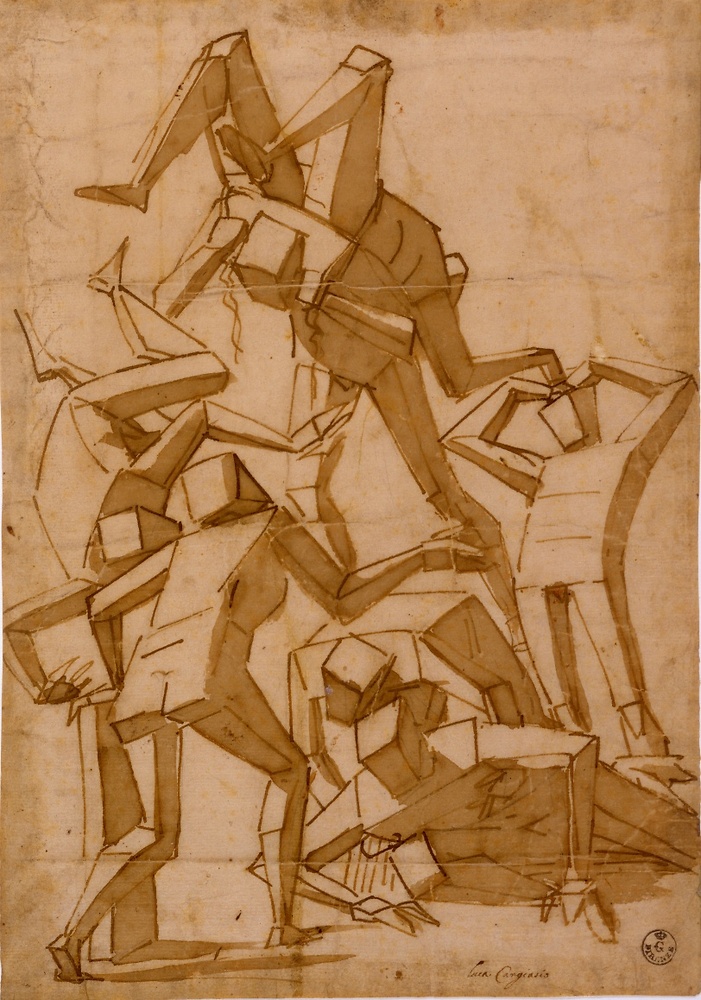Ink on toned paper, likely in preparation of a painting, mid 1500s