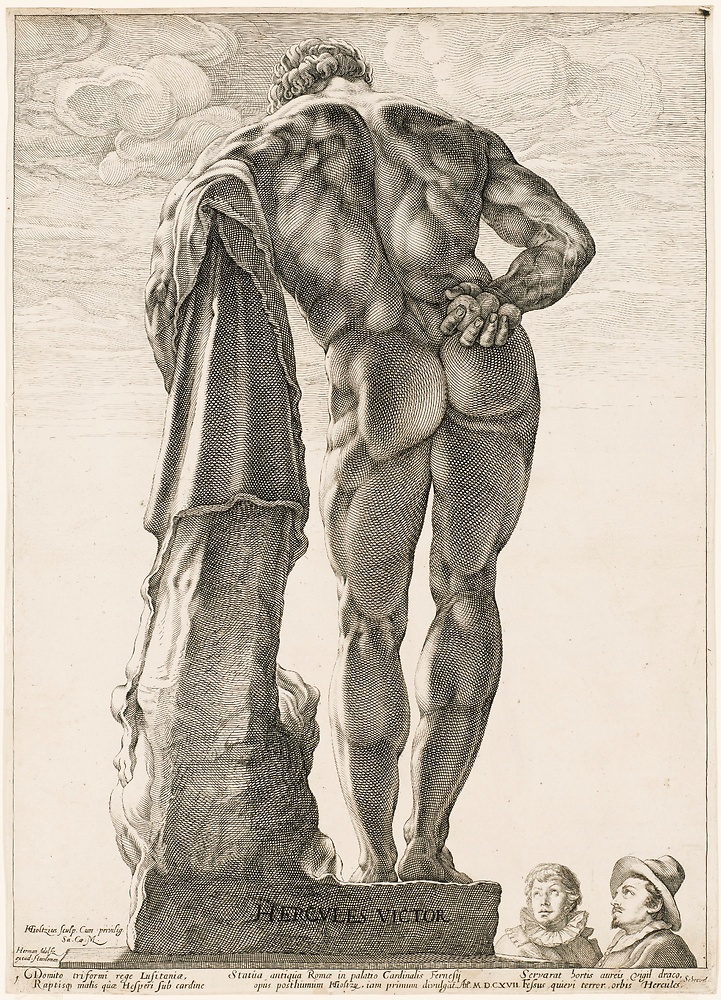 Engraving of the Farnese Hercules by Glycon, likely after a model from Lysippos
