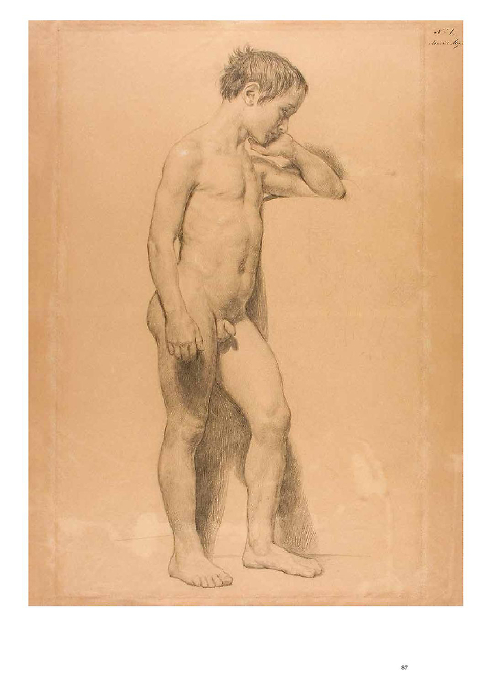 Nude boy  model, c. 1840, 57×43, paper, italian pencil, charcoal pencil, chalk, from Drawing Samples for Copying / Obraztsy Dlya Kopirovaniya, page 86