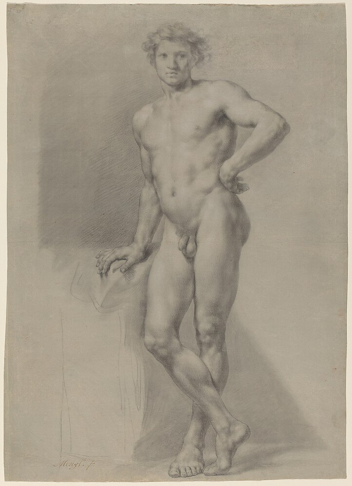 Standing male, front, Pierre Noire and white chalk, 53x37cm. Germany, 1700s