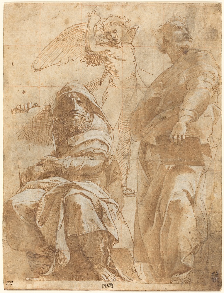 Preparatory drawing for the Sibyls fresco in the Chigi Chapel of the Basilica of Santa Maria del Popolo, depicting the prophets Hosea and Jonah