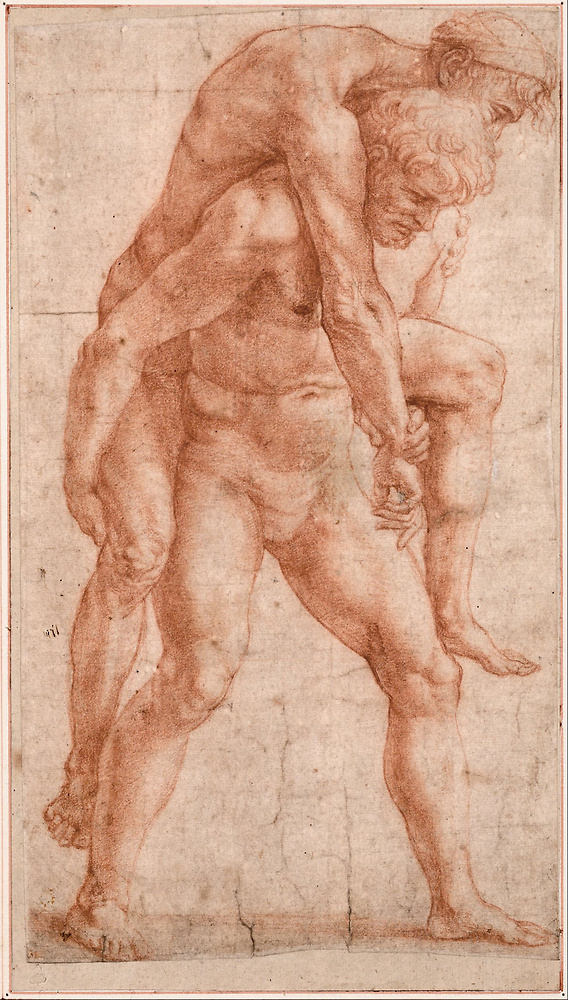 Young man carying an old man on his back, sanguine on paper, 1514