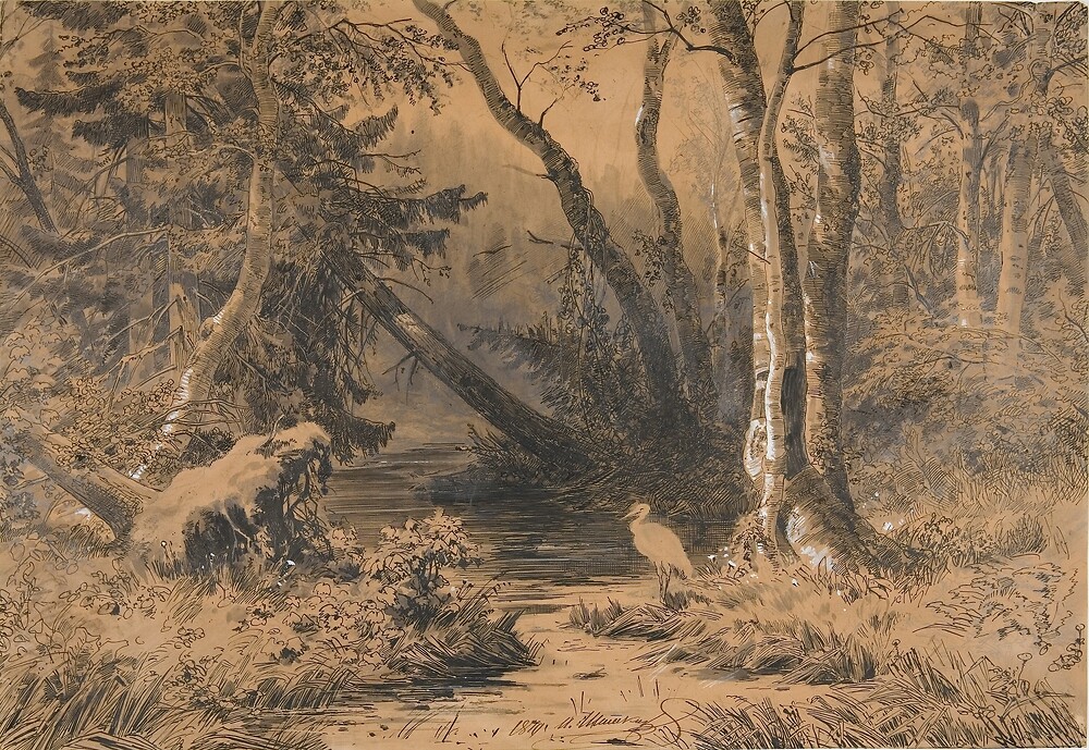Backwoods (Лесная глушь, 1870), ink on toned paper (?)