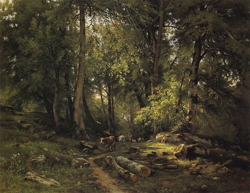 Herd in the forest (Стадо в лесу, 1864), oil on canvas