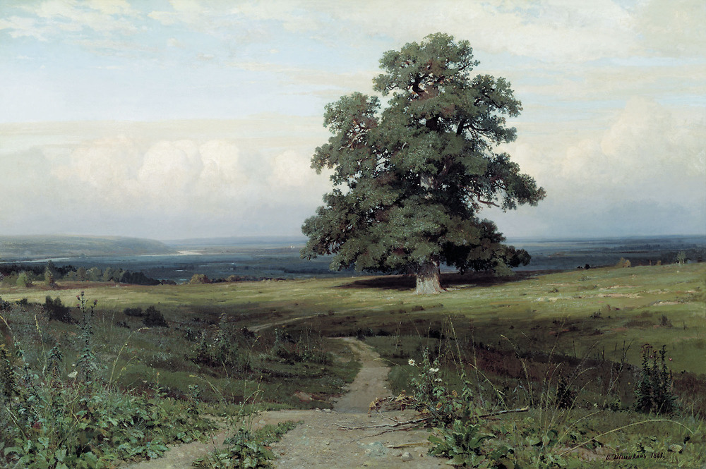 In the middle of the valley (Среди долины ровныя…, 1883), oil on canvas, 136×203cm