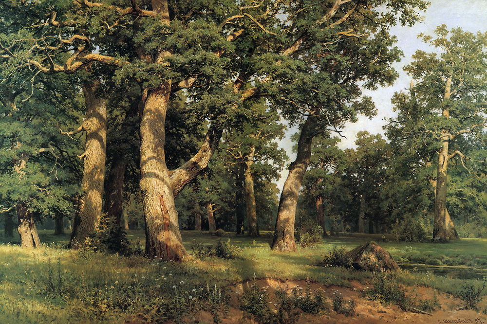 Oak grove (Дубовая роща, 1887), oil on canvas, 193×183 cm
