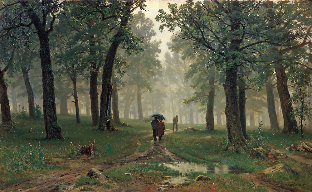 Rain in oak forest (Дождь в дубовом лесу), 1891, 124×203cm, oil on canvas