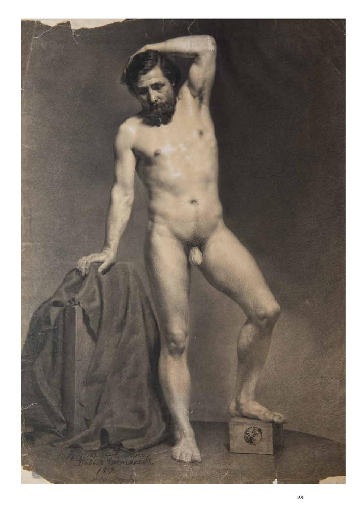 Standing male model, 1854, 80×60, paper, italian pencil, charcoal, chalk, from Drawing Samples for Copying / Obraztsy Dlya Kopirovaniya, page 100